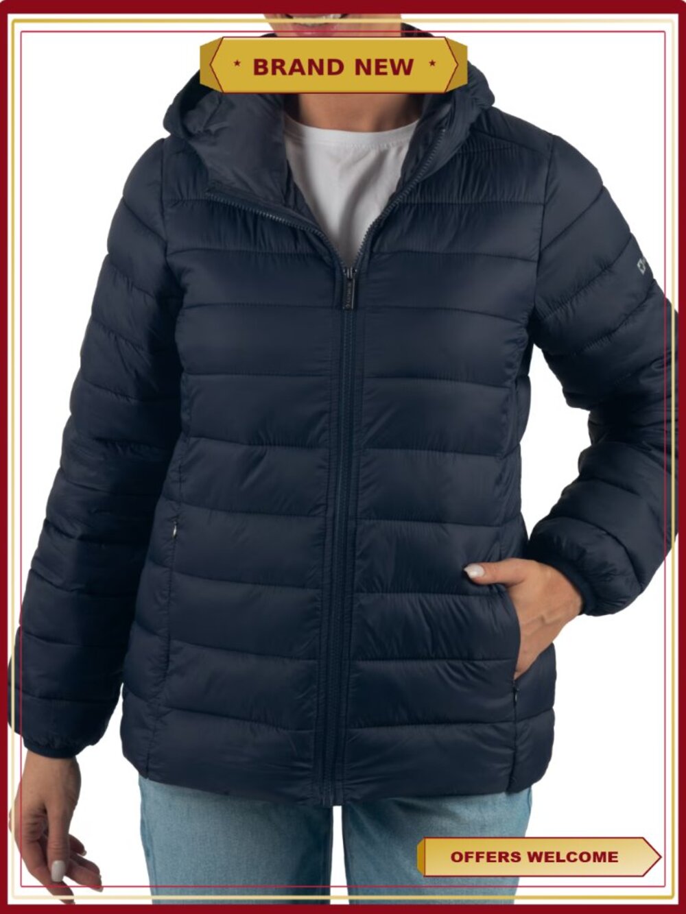 Hooded Puffer Jacket Lightweight Down Alternative Packable Water-Resistant